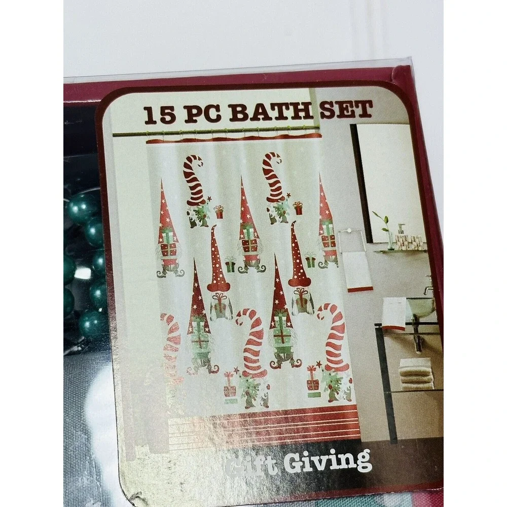 Holiday Home 15pc Bath Set Christmas Gnomes‎ Christmas Bathroom Decor